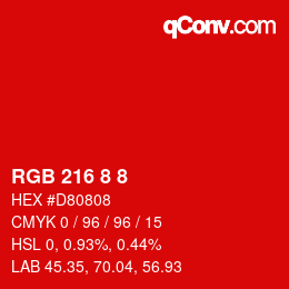 Farbcode: RGB 216 8 8 | qconv.com