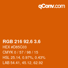 カラーコード: RGB 216 92.6 3.6 | qconv.com