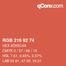 カラーコード: RGB 216 92 74 | qconv.com