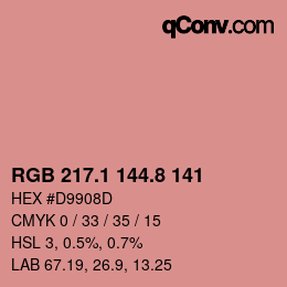 カラーコード: RGB 217.1 144.8 141 | qconv.com