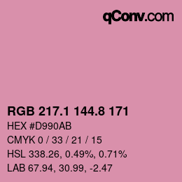 カラーコード: RGB 217.1 144.8 171 | qconv.com