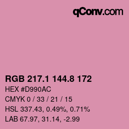 カラーコード: RGB 217.1 144.8 172 | qconv.com