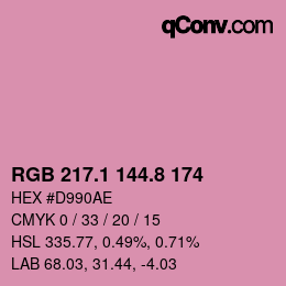 カラーコード: RGB 217.1 144.8 174 | qconv.com
