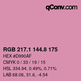 カラーコード: RGB 217.1 144.8 175 | qconv.com
