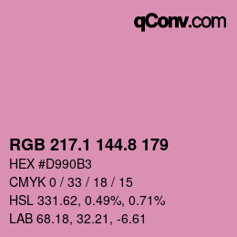 カラーコード: RGB 217.1 144.8 179 | qconv.com