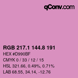 カラーコード: RGB 217.1 144.8 191 | qconv.com
