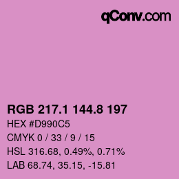 カラーコード: RGB 217.1 144.8 197 | qconv.com