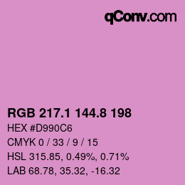 カラーコード: RGB 217.1 144.8 198 | qconv.com