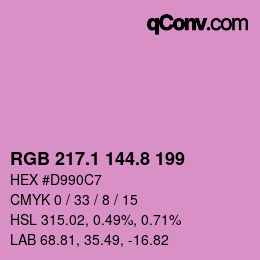 カラーコード: RGB 217.1 144.8 199 | qconv.com
