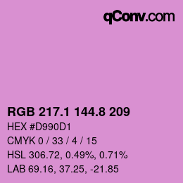 カラーコード: RGB 217.1 144.8 209 | qconv.com