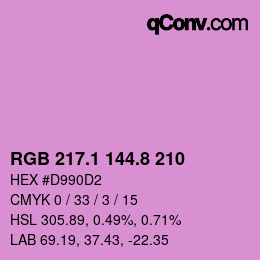 カラーコード: RGB 217.1 144.8 210 | qconv.com