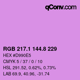 カラーコード: RGB 217.1 144.8 229 | qconv.com