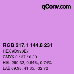 カラーコード: RGB 217.1 144.8 231 | qconv.com