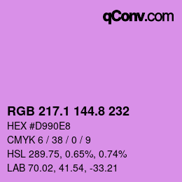 カラーコード: RGB 217.1 144.8 232 | qconv.com