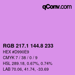 カラーコード: RGB 217.1 144.8 233 | qconv.com