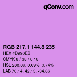 カラーコード: RGB 217.1 144.8 235 | qconv.com