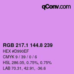 カラーコード: RGB 217.1 144.8 239 | qconv.com