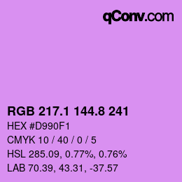 カラーコード: RGB 217.1 144.8 241 | qconv.com