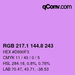 カラーコード: RGB 217.1 144.8 243 | qconv.com