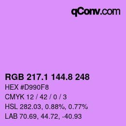 カラーコード: RGB 217.1 144.8 248 | qconv.com