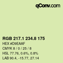 Color code: RGB 217.1 234.8 175 | qconv.com