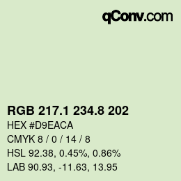 カラーコード: RGB 217.1 234.8 202 | qconv.com