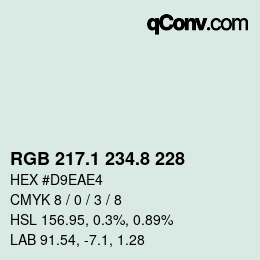 Color code: RGB 217.1 234.8 228 | qconv.com