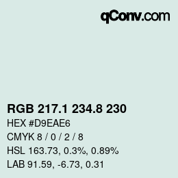 Color code: RGB 217.1 234.8 230 | qconv.com