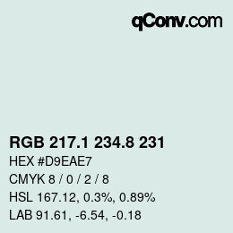 Color code: RGB 217.1 234.8 231 | qconv.com