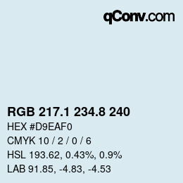 Color code: RGB 217.1 234.8 240 | qconv.com