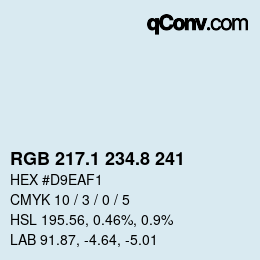 Color code: RGB 217.1 234.8 241 | qconv.com