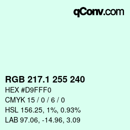 Color code: RGB 217.1 255 240 | qconv.com