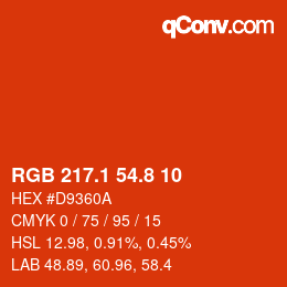 カラーコード: RGB 217.1 54.8 10 | qconv.com