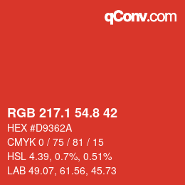 カラーコード: RGB 217.1 54.8 42 | qconv.com