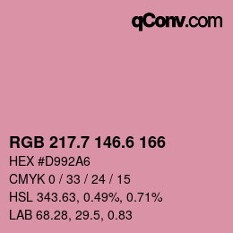カラーコード: RGB 217.7 146.6 166 | qconv.com