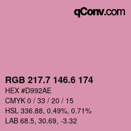 カラーコード: RGB 217.7 146.6 174 | qconv.com