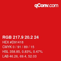 カラーコード: RGB 217.9 20.2 24 | qconv.com