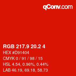 カラーコード: RGB 217.9 20.2 4 | qconv.com