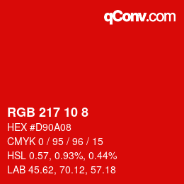 颜色代码: RGB 217 10 8 | qconv.com