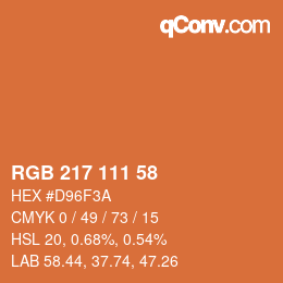Color code: RGB 217 111 58 | qconv.com