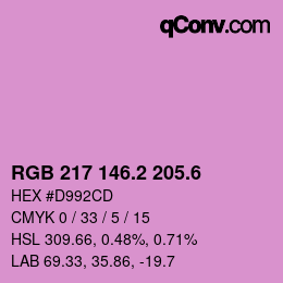 カラーコード: RGB 217 146.2 205.6 | qconv.com