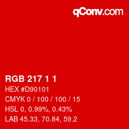 カラーコード: RGB 217 1 1 | qconv.com