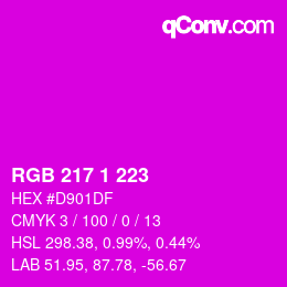 Color code: RGB 217 1 223 | qconv.com