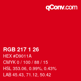 カラーコード: RGB 217 1 26 | qconv.com