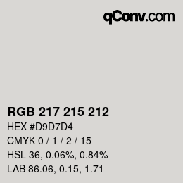 颜色代码: RGB 217 215 212 | qconv.com