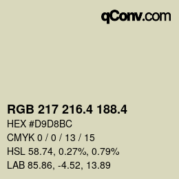 カラーコード: RGB 217 216.4 188.4 | qconv.com