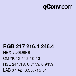 カラーコード: RGB 217 216.4 248.4 | qconv.com