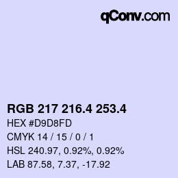 カラーコード: RGB 217 216.4 253.4 | qconv.com