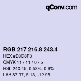 カラーコード: RGB 217 216.8 243.4 | qconv.com