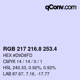 カラーコード: RGB 217 216.8 253.4 | qconv.com